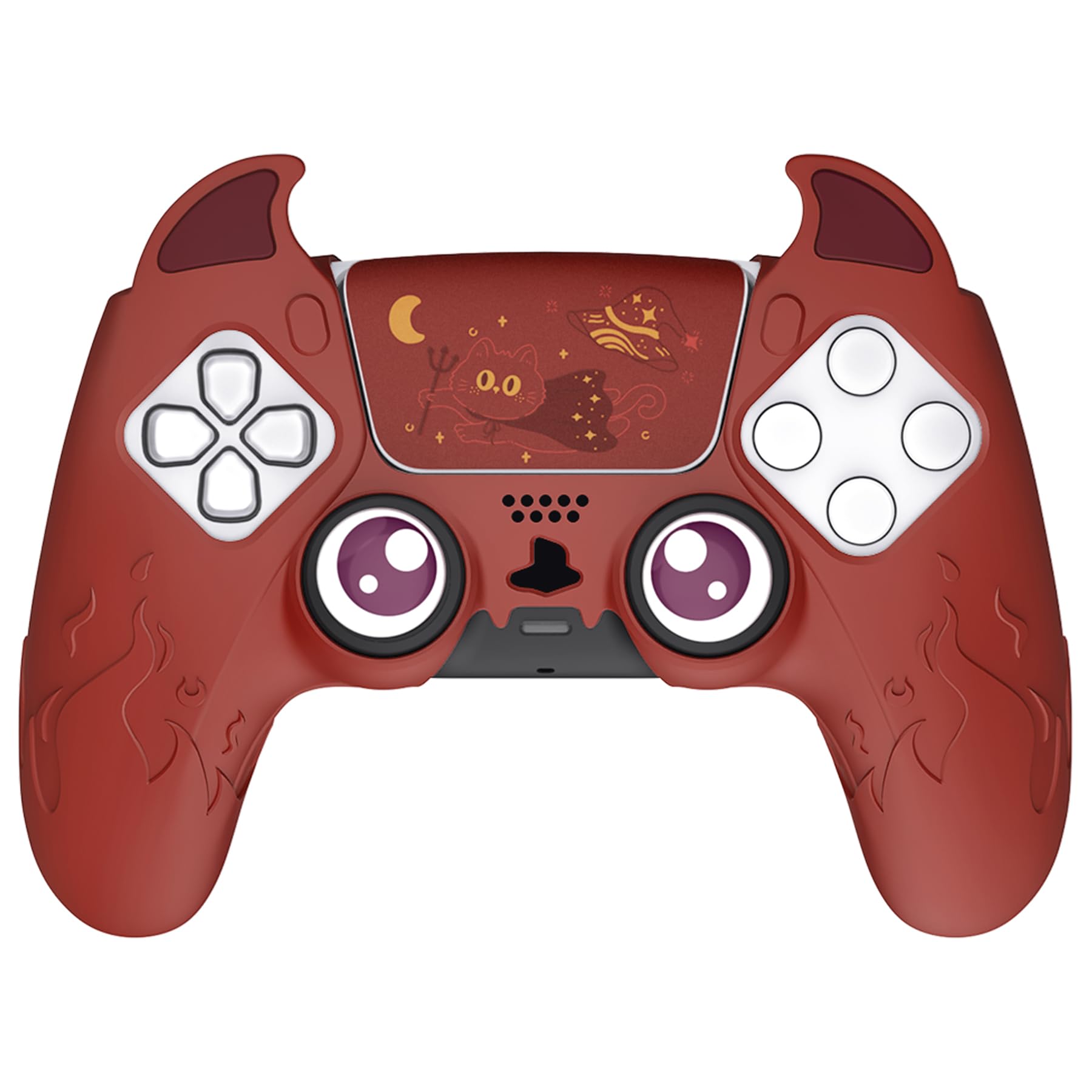 PlayVital Halloween Cute Demon Controller Silicone Case for ps5  Kawaii Controller Cover Gamepad Skin Protector for ps5 with Touch Pad Sticker & Thumb Grip Caps - Red