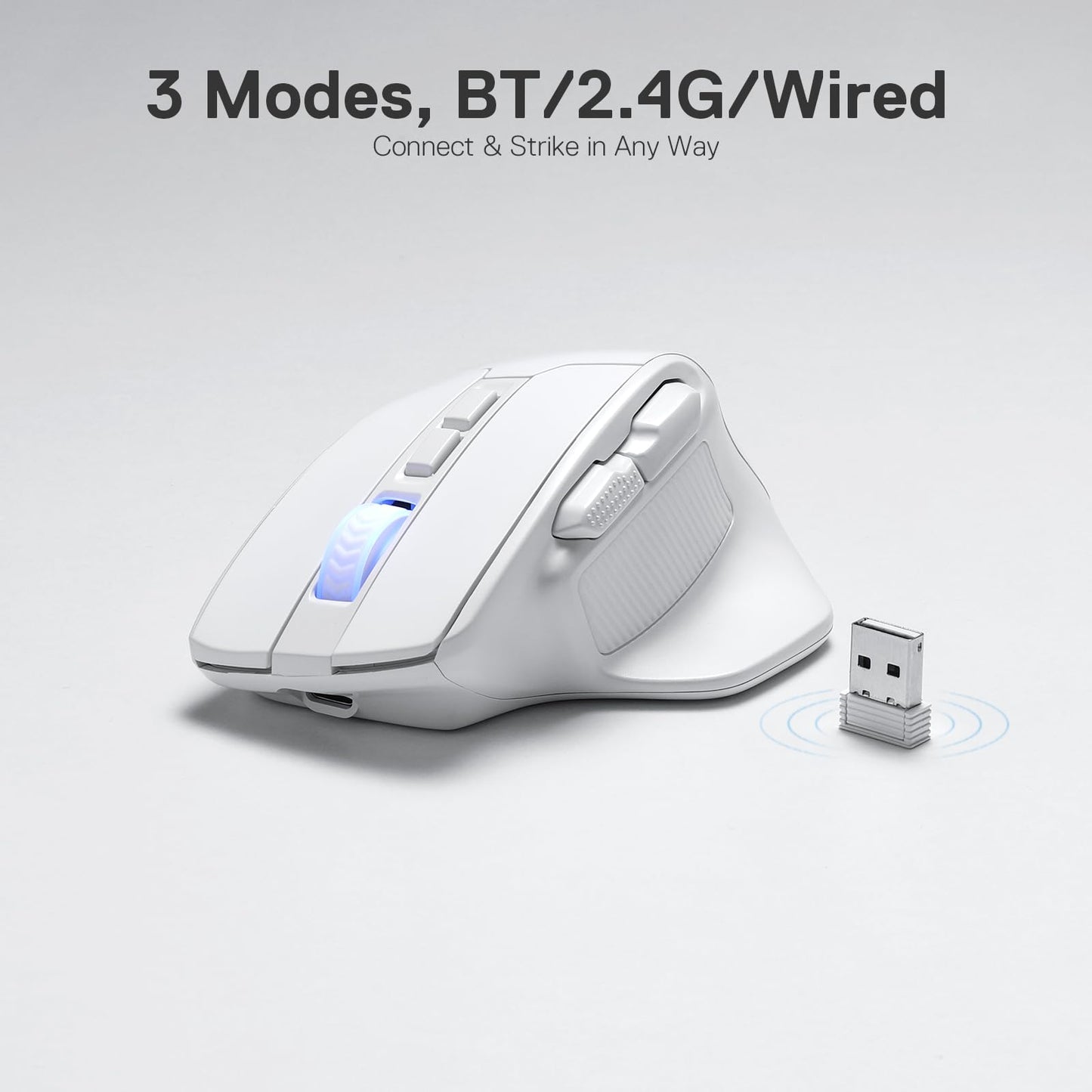 Redragon M806 Wireless Gaming Mouse - RGB, 7 Programmable Buttons, Ergonomic Design, 3-Mode Connection, White