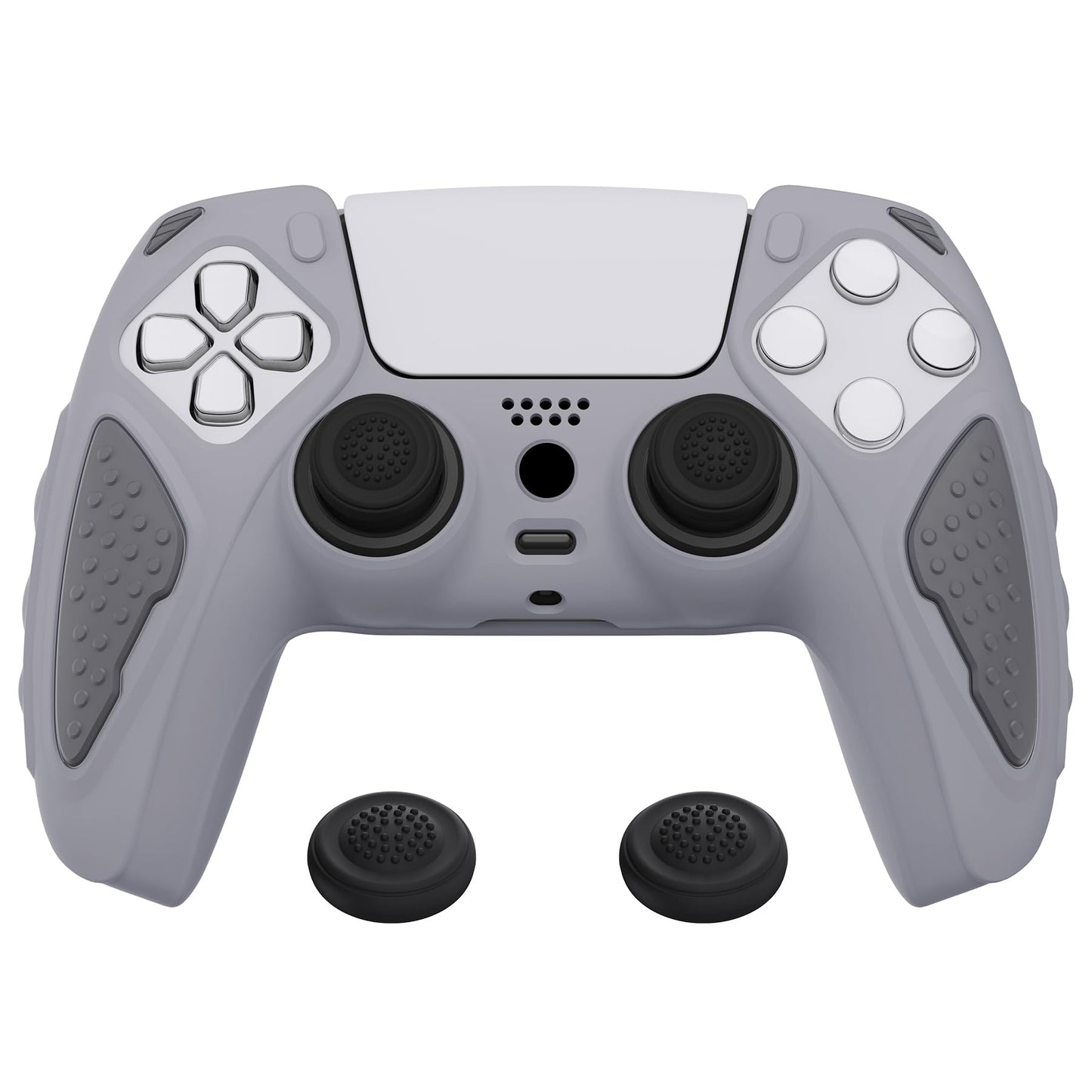 PlayVital Knight Edition Metallic Gray & Dark Gray Two Tone Anti-Slip Silicone Cover Skin for ps5 Controller  Soft Rubber Case for ps5 Wireless Controller with Thumb Grip Caps