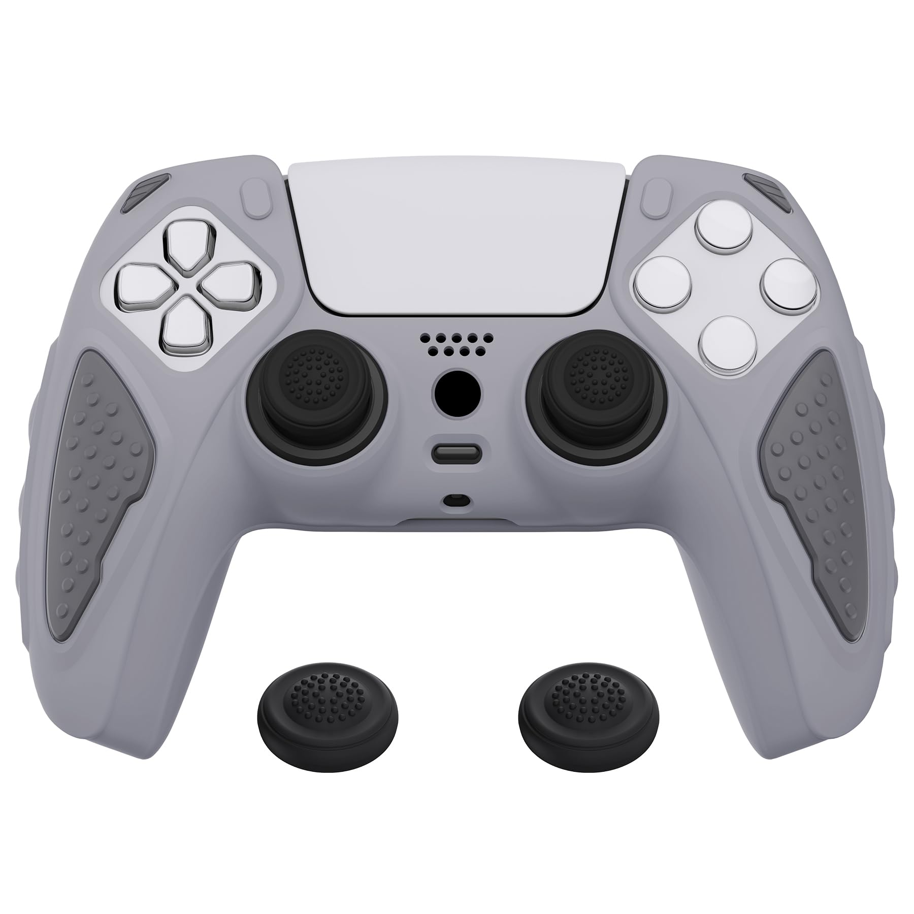 PlayVital Knight Edition Metallic Gray & Dark Gray Two Tone Anti-Slip Silicone Cover Skin for ps5 Controller  Soft Rubber Case for ps5 Wireless Controller with Thumb Grip Caps
