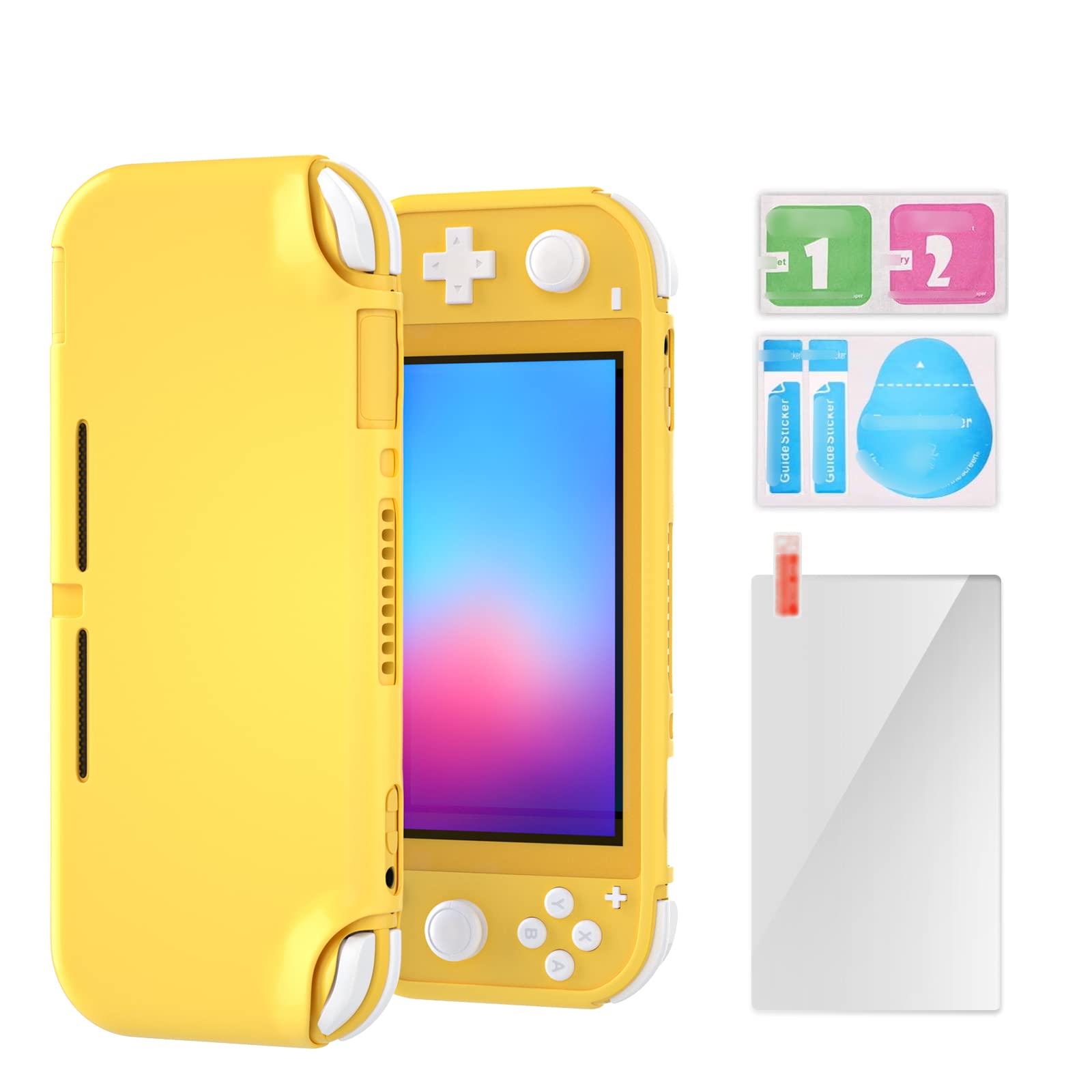 ECHZOVE TPU Case for Switch Lite - Protective Cover with Tempered Glass Screen Protector, Yellow