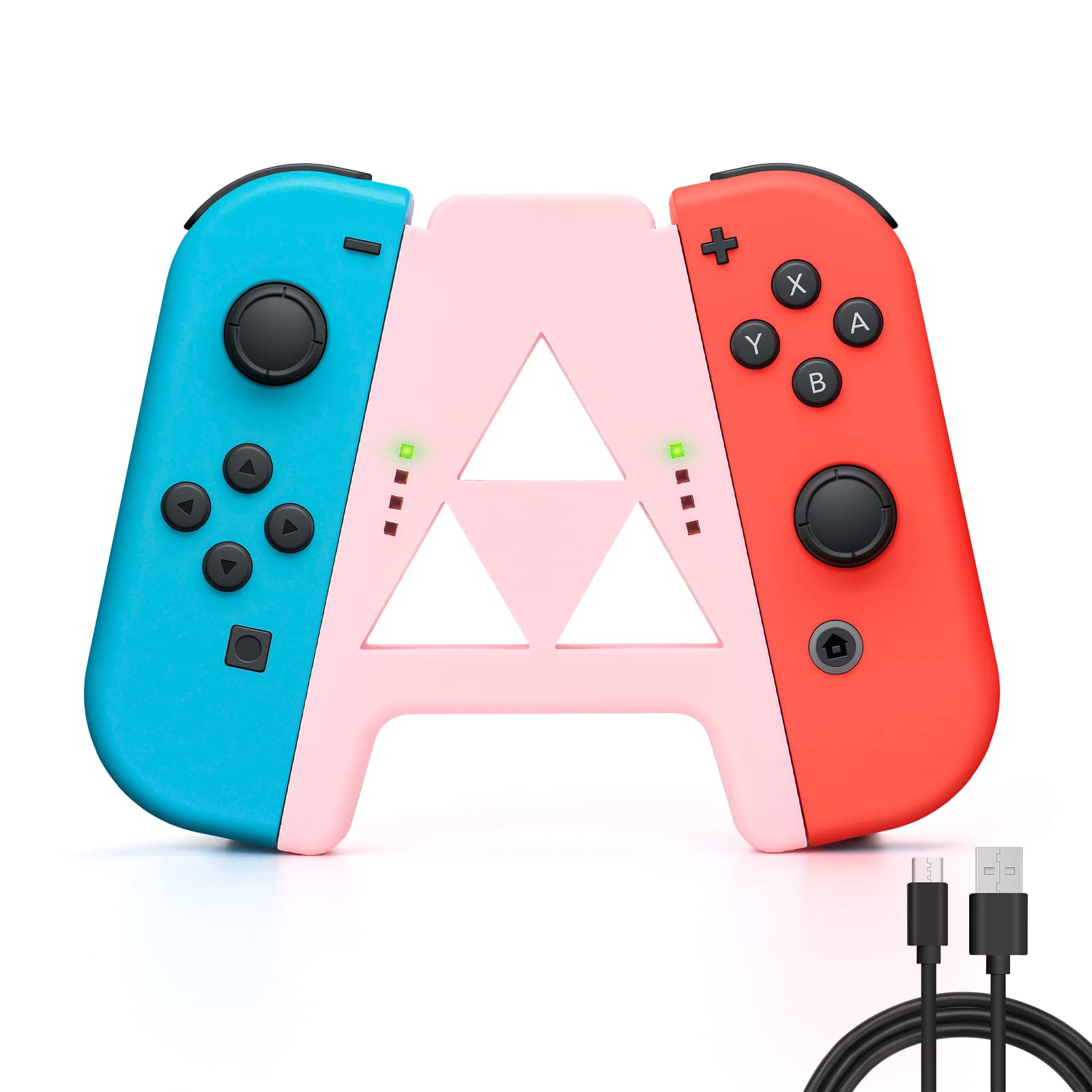 DLseego Slide Joy Con Charging Grip for Switch/Switch OLED Potable Joy Con Charger Controller Comfort Handle Speed Charge While Play with 1PC Type-c Data Cable - Pink