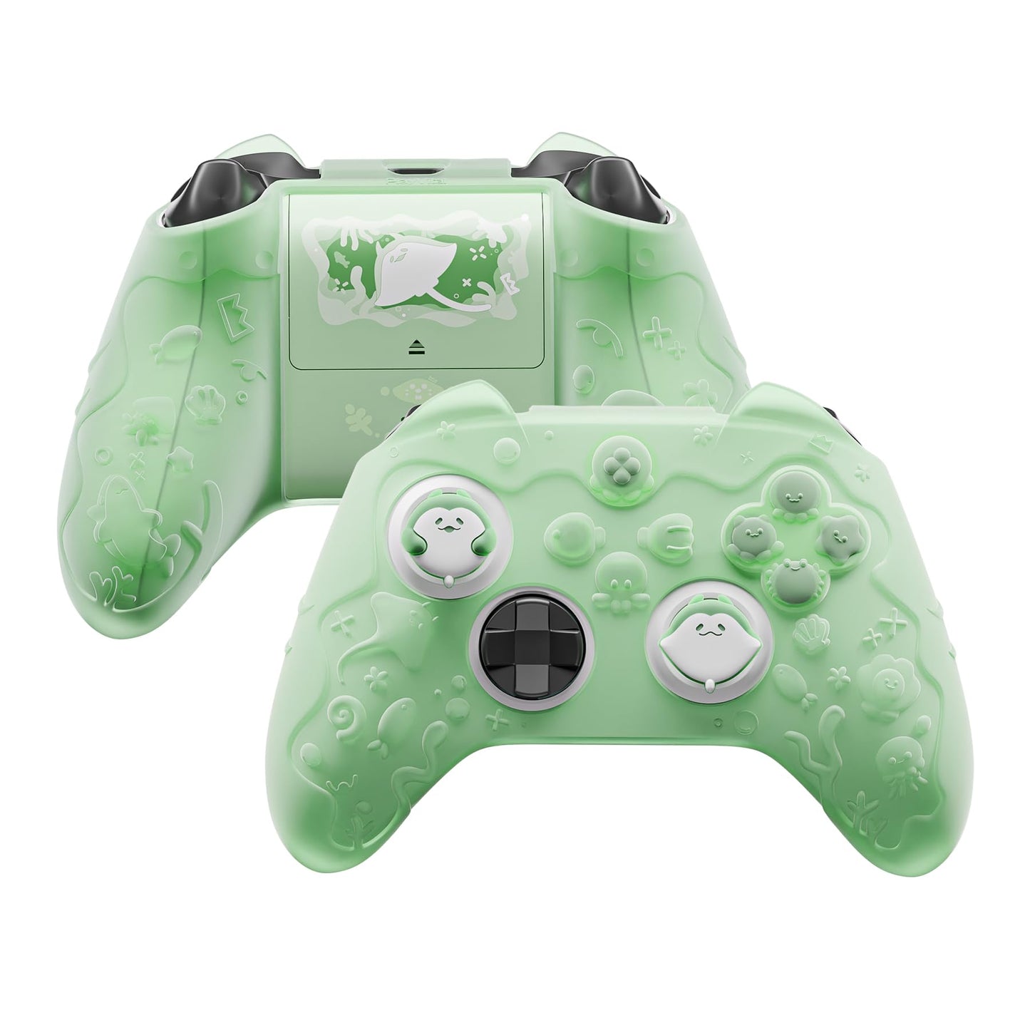 PlayVital for Xbox Series X/S Controller Silicone Cover  Semi-Clear Cute Ocean Whisper Series Silicone Skin for Xbox Core Wireless Controller w/Thumb Grip & Sticker  Full Protection - Pastel Green