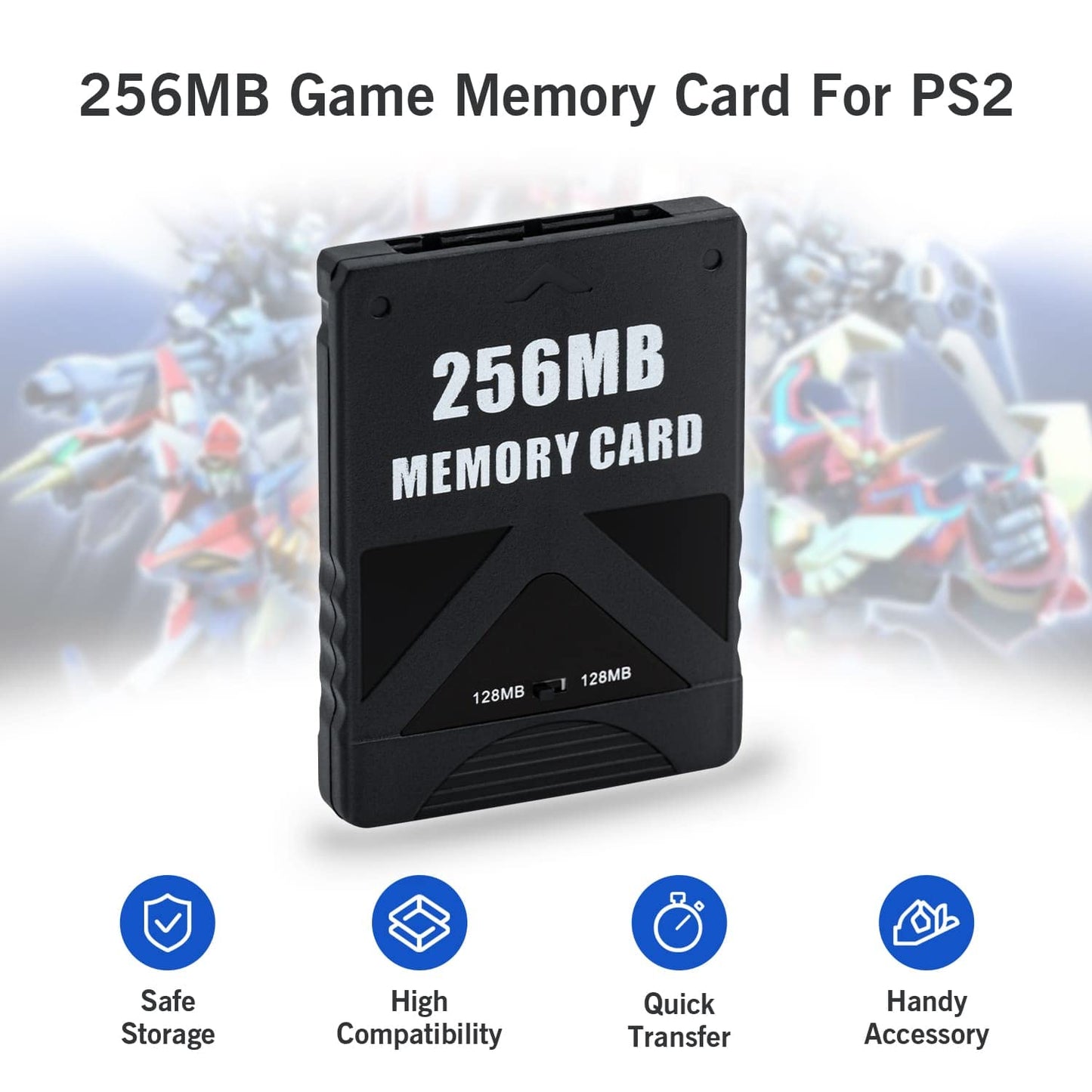 Mcbazel 256MB Memory Card for PlayStation 2 - High Speed, Black, Model MT-002