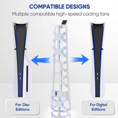 Klipdasse PS5 Slim Cooling Fan - 3 Speed, Silent, Auto On/Off, USB 3.0, LED Light, White, Model P5S6W