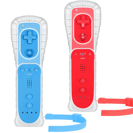 Yosikr Wii Controller 2 Pack - Remote Controllers with Silicone Case & Wrist Strap - Red and Blue