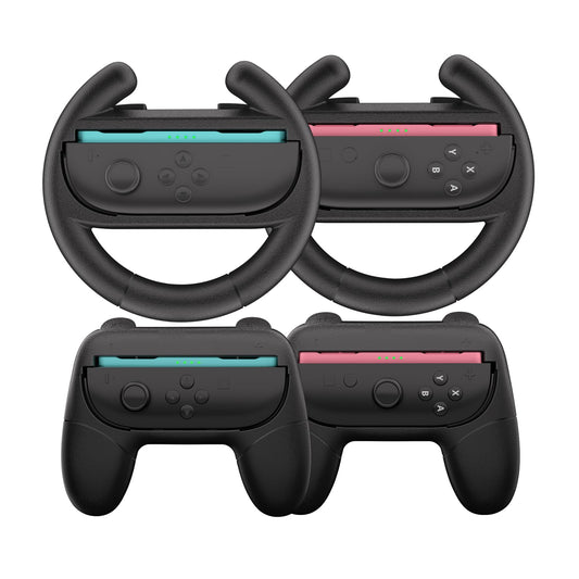 HEYSTOP Switch 2 Joy-Con Grip [4-Pack]  Steering Wheels for Nintendo Switch 2 Controller Compatible with Mario Kart World/Mario Kart 8 Deluxe  Switch 2 Controller Accessories Ergonomic Design