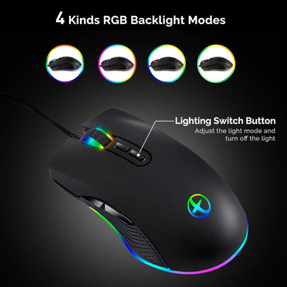 HXMJ RGB LED Wired Gaming Mouse, USB-C for MacBook/PC, M01 Model, Black