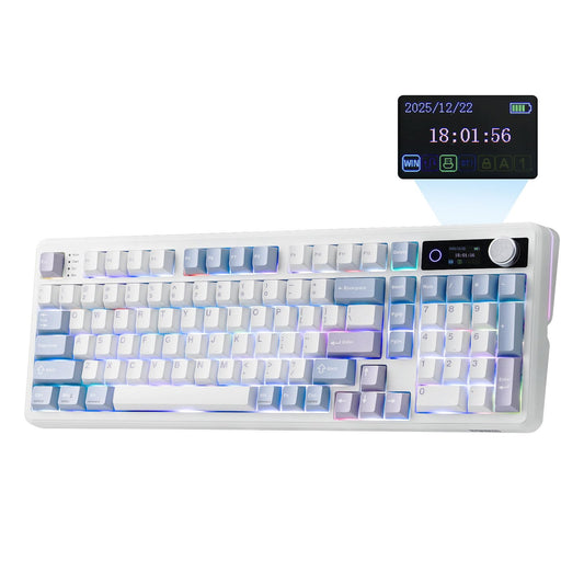EPOMAKER TH99 PRO 96% Mechanical Keyboard with Screen & Knob  10000mAh  2.4Ghz/BT  Hot Swap  Custom Driver  RGB Backlight  PBT Keycap  Wireless Gaming Keyboard for PC/Mac (Blue&White  Creamy Jade)
