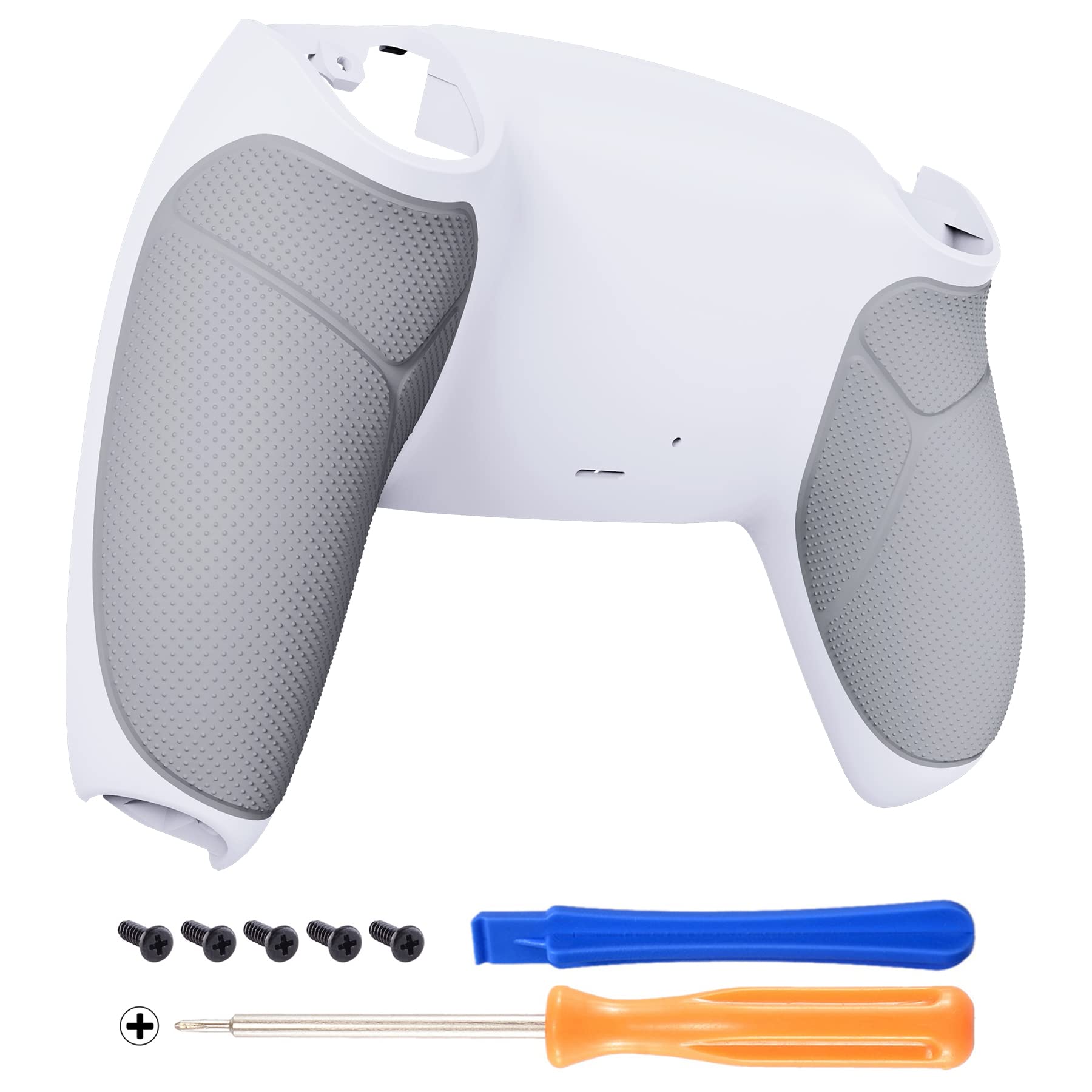 eXtremeRate White & Gray Performance Rubberized Grip Custom Back Plate Bottom Shell Compatible with ps5 Controller, Replacement 