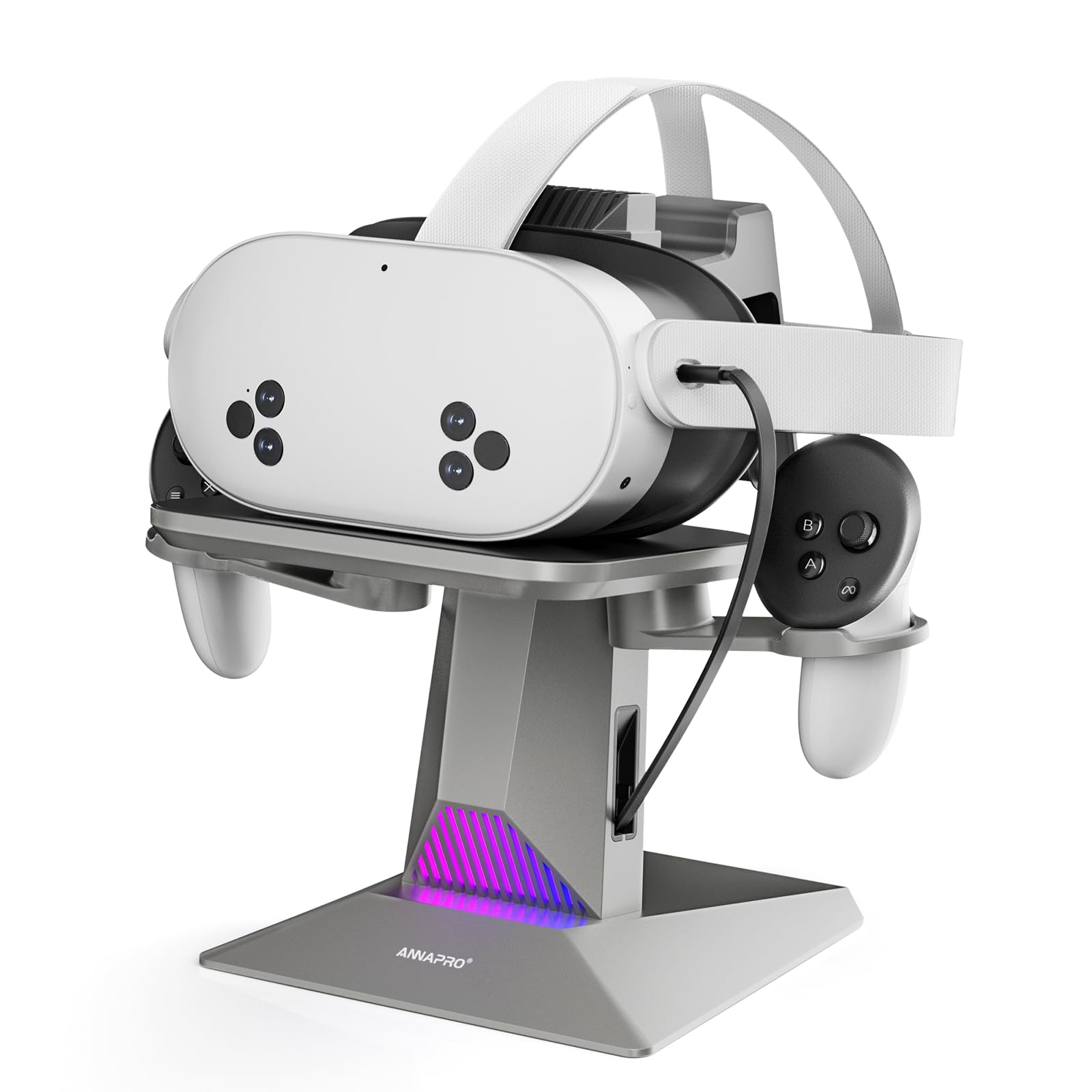 ANNAPRO CD1 Charging Dock for Meta Quest 3S/3  Quest 2  Retractable Charging Cable to Charge VR Headset  RGB Charging Station Accessories Compatible with Elite Strap and Controllers