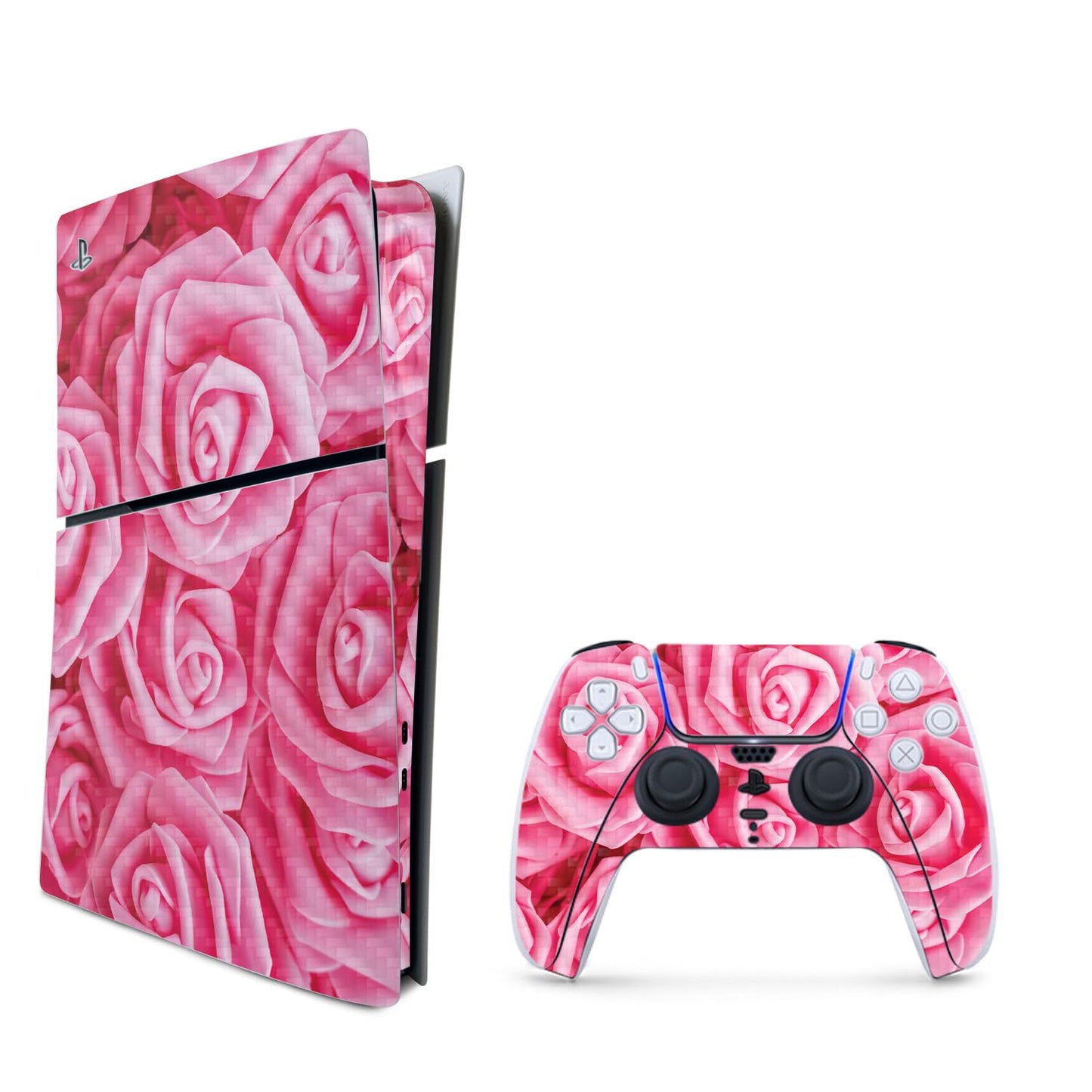 MightySkins Carbon Fiber Skin for PS5 Playstation 5 Slim Digital Edition Bundle - Super Pink Roses Protective  Durable Textured Carbon Fiber Finish Easy to Apply Made in The USA