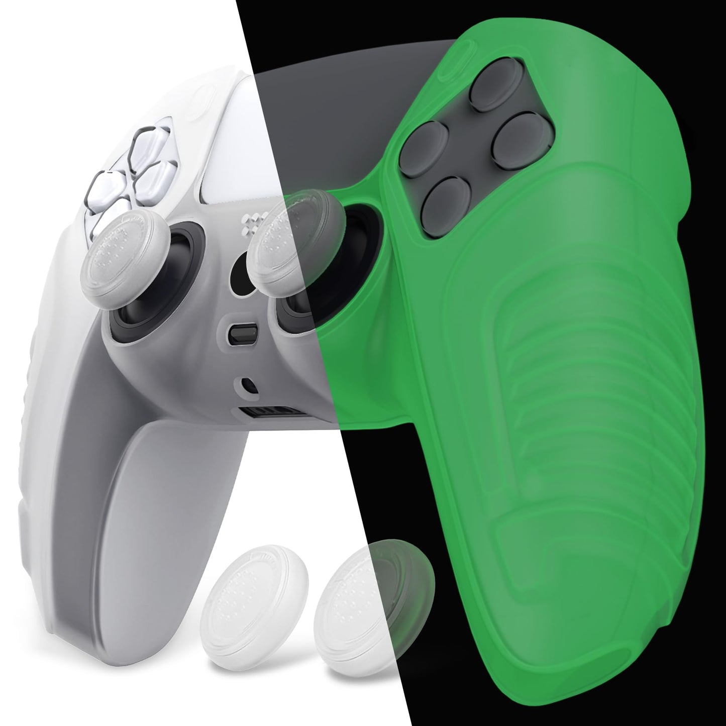 PlayVital Raging Warrior Edition Glow in Dark Controller Protective Case Cover for ps5  Anti-Slip Rubber Protector for ps5  Soft Silicone Skin with Thumb Grips - Green