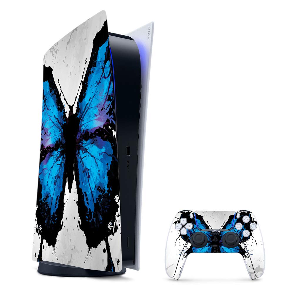 MightySkins Gaming Skin for PS5 / Playstation 5 Digital Edition Bundle - Butterfly Splash | Protective Viny wrap | Easy to Apply and Change Styles | Made in The USA