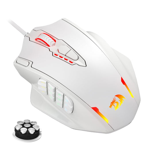 Redragon M908 Impact RGB LED MMO Gaming Mouse with 12 Side Buttons  Optical Wired Ergonomic Mouse with Max 12 400DPI  High Precision  18 Programmable Macro Shortcuts  Comfort Grip  White