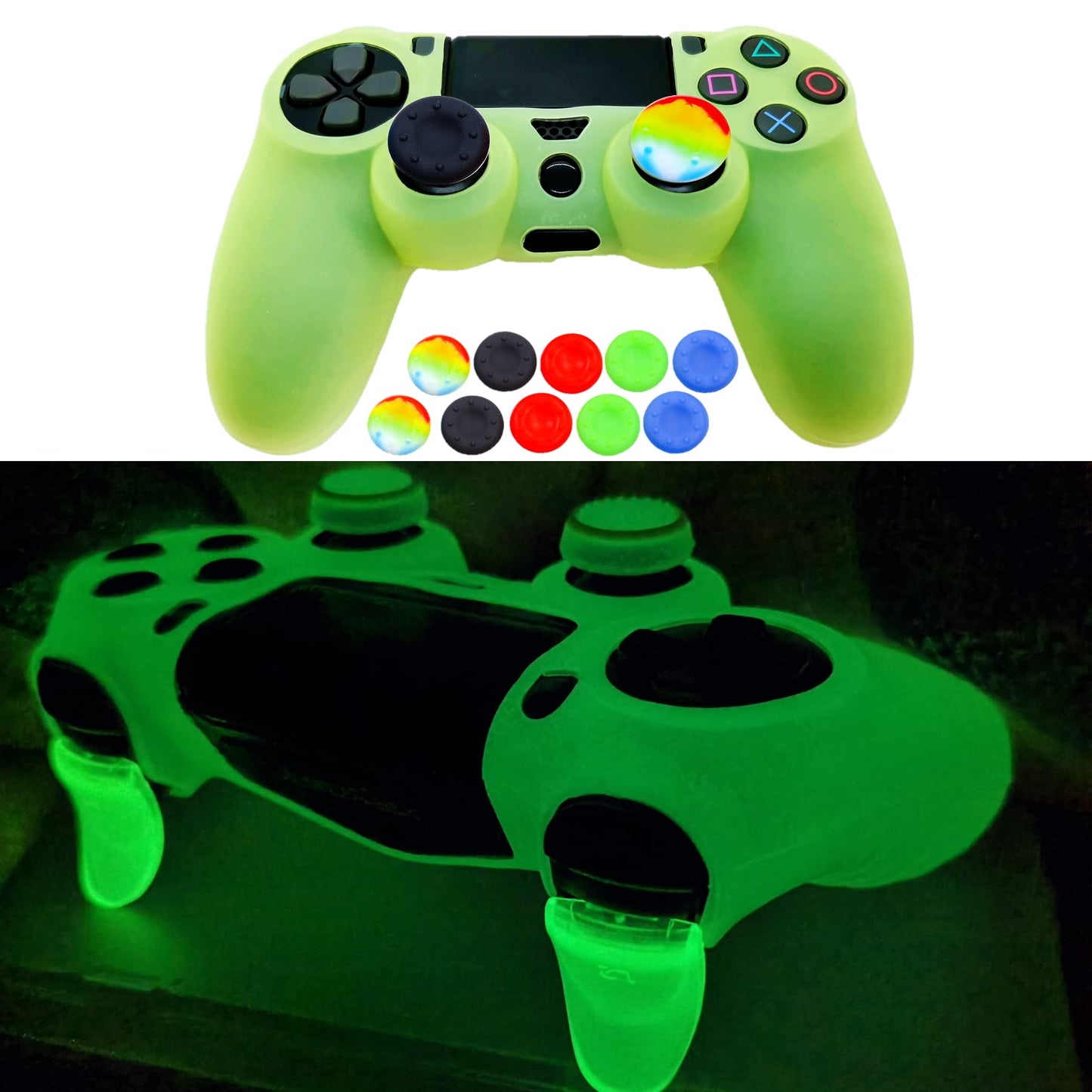 Oiokew Silicone Skin for PS4 Controller - Anti-Slip Shell Cover Case with 10 Joystick Grips - Dark Glow, Compatible with DualShock 4