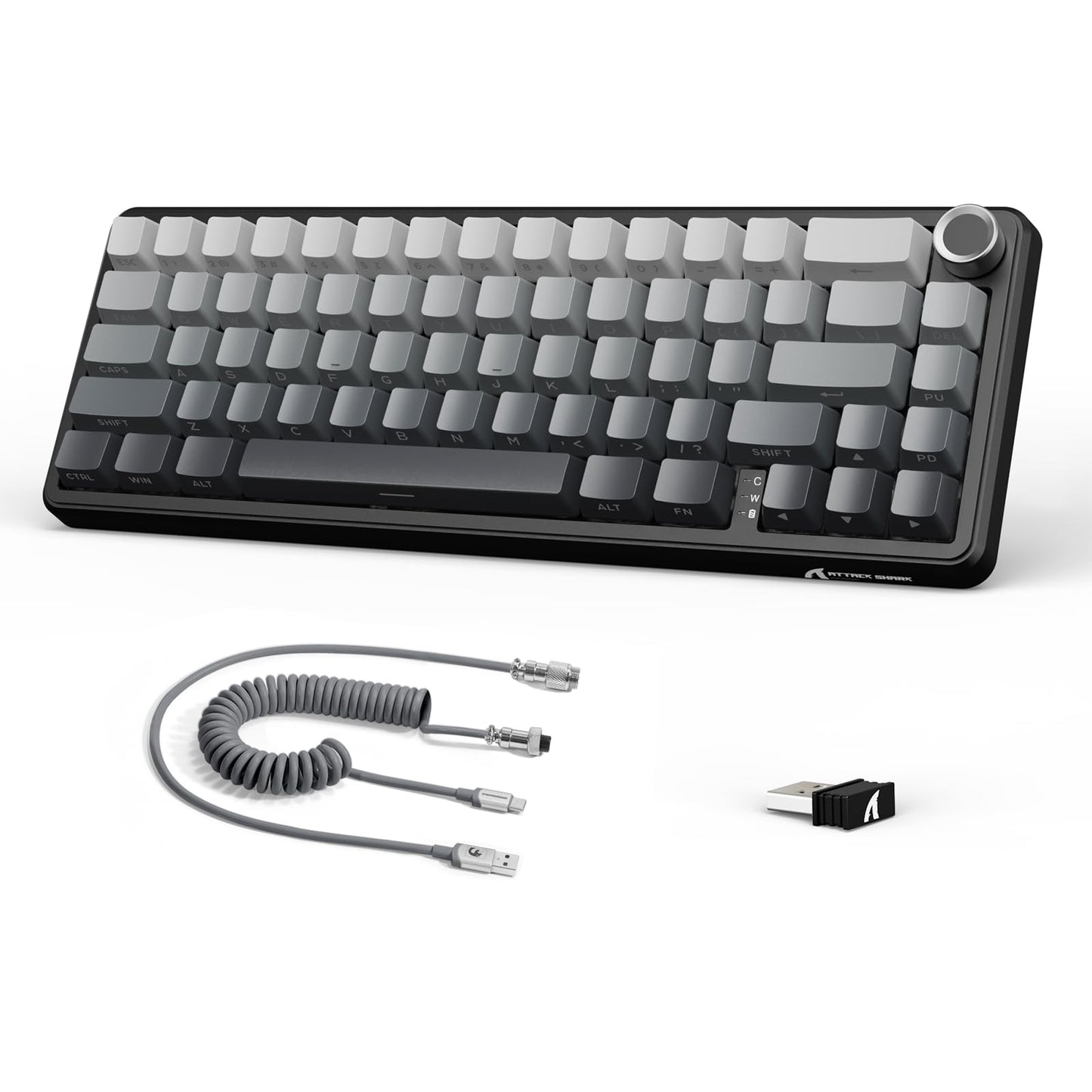 ATTACK shark design X66 60% Wireless Mechanical Gaming Keyboard with Knob Gasket Hot Swappable Custom Keyboard Side Printed PBT Keycaps Tri Mode USB-C/BT5.0/2.4G RGB Keyboard with Coiled Cable - Moon Night