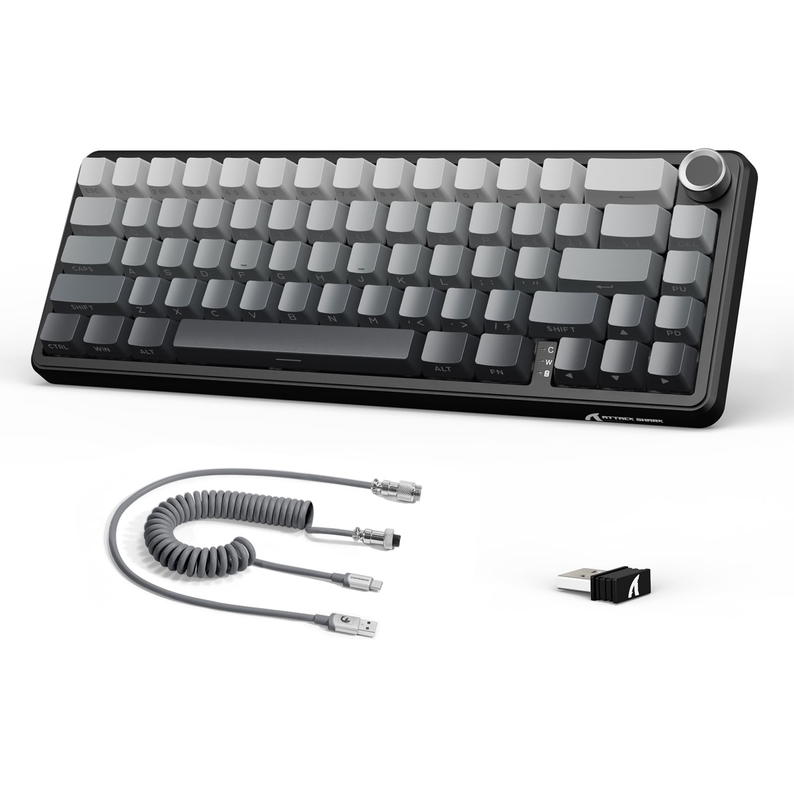 ATTACK shark design X66 60% Wireless Mechanical Gaming Keyboard with Knob Gasket Hot Swappable Custom Keyboard Side Printed PBT Keycaps Tri Mode USB-C/BT5.0/2.4G RGB Keyboard with Coiled Cable - Moon Night