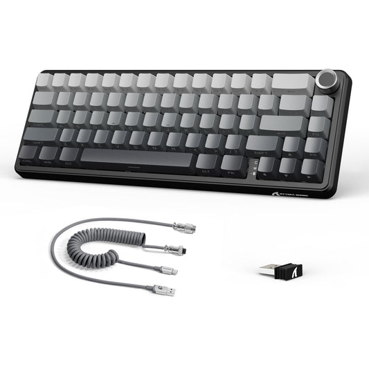 ATTACK shark design X66 60% Wireless Mechanical Gaming Keyboard with Knob Gasket Hot Swappable Custom Keyboard Side Printed PBT Keycaps Tri Mode USB-C/BT5.0/2.4G RGB Keyboard with Coiled Cable - Moon Night