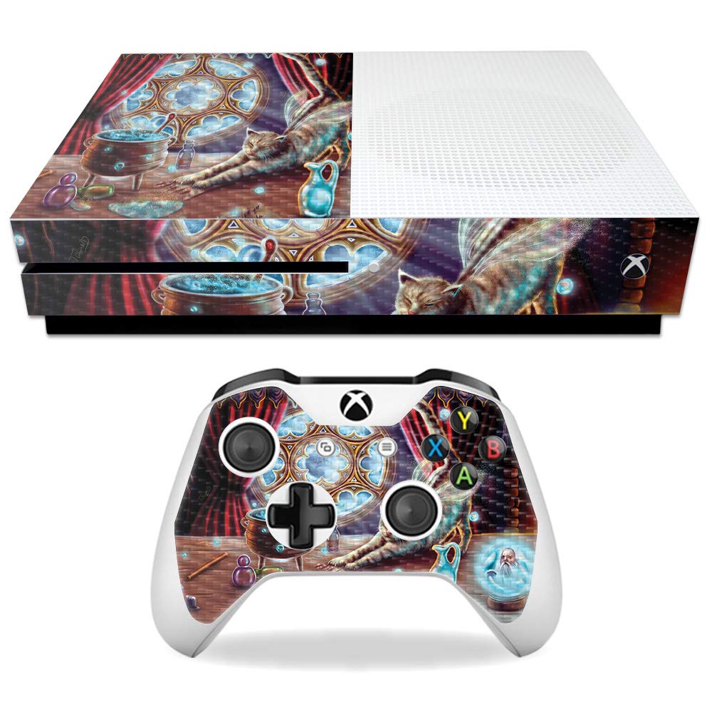 MightySkins Carbon Fiber Skin for Microsoft Xbox One S - Cauldron Cat | Protective  Durable Textured Carbon Fiber Finish | Easy to Apply  Remove  and Change Styles | Made in The USA