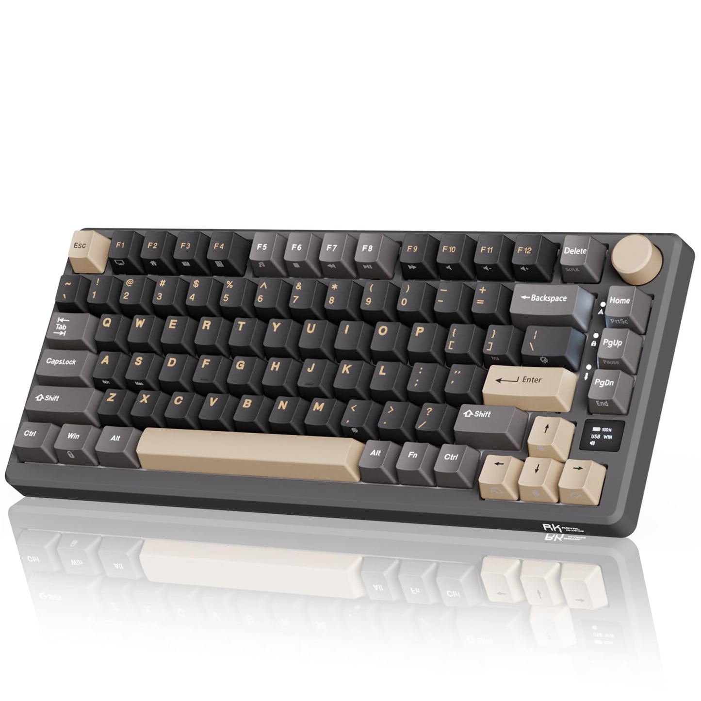 RK ROYAL KLUDGE M75 Wireless Mechanical Keyboard 2.4Ghz/BT5.1/USB-C Gaming Keyboard 75% Layout 81 Keys Gasket Mount with OLED Display & Knob RGB Backlight Hot-Swappable Viridian Switch  Grey