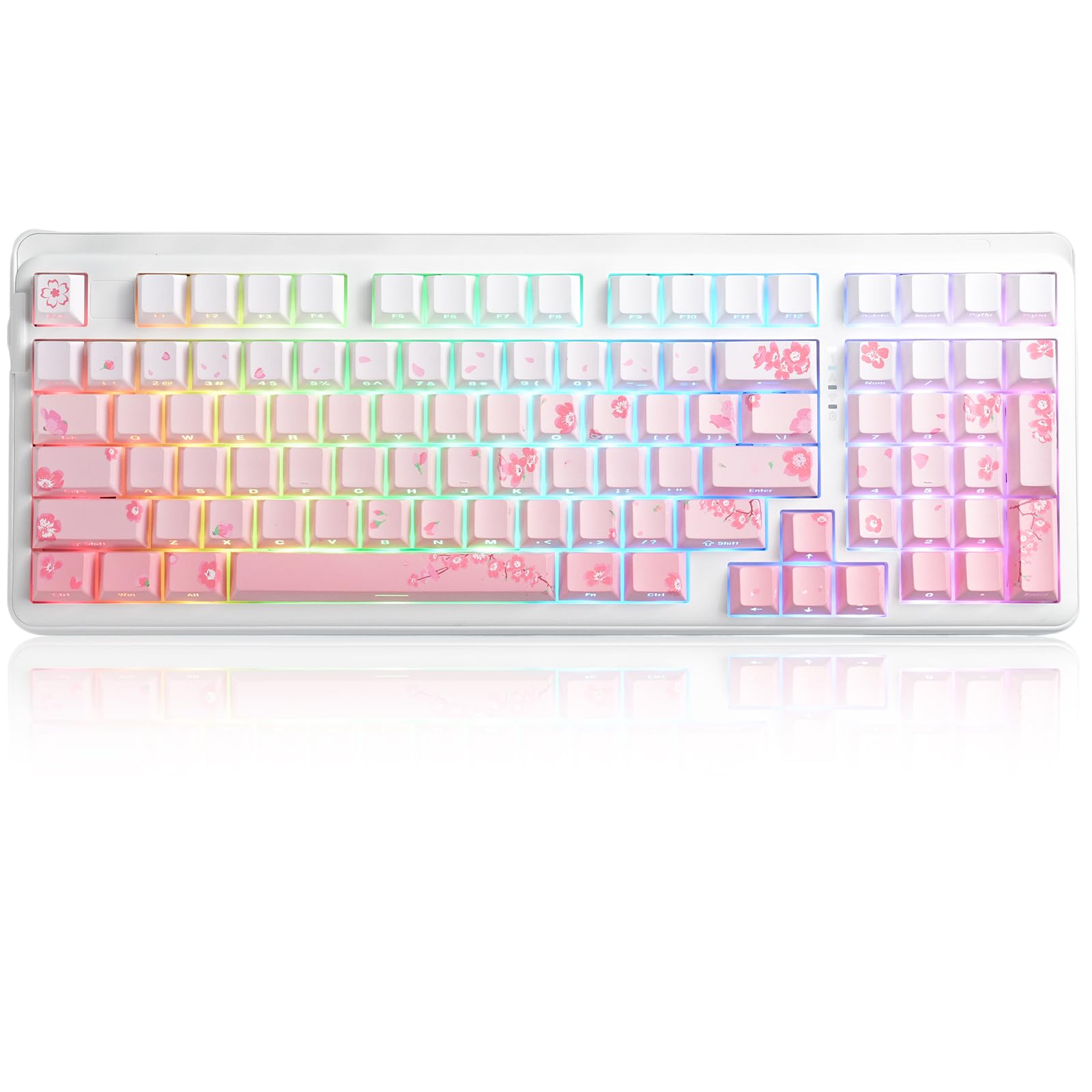 DAREU EK98pro Sakura Pink Wireless Mechanical Keyboard Tri-Mode BT/2.4GHz/USB-C Creamy Gaming Keyboard with Number Pad Gasket Structure Hot Swappable Custom RGB Backlit for Win/Mac