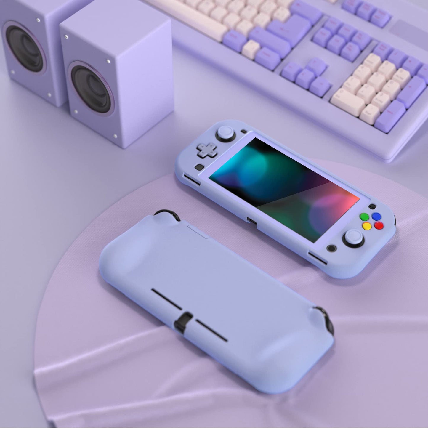 PlayVital Protective Case for Nintendo Switch Lite - Hard Shell, Ergonomic Grip, Light Violet, Includes Screen Protector & Thumb Caps