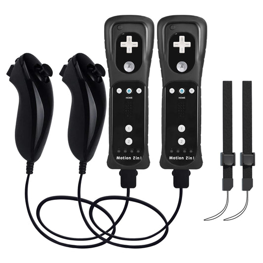TechKen 2 Pack Wii Remote with Wii Motion Plus Inside | Shock Wii Nunchuk Controller | Compatible Nintendo Wii  Wii U