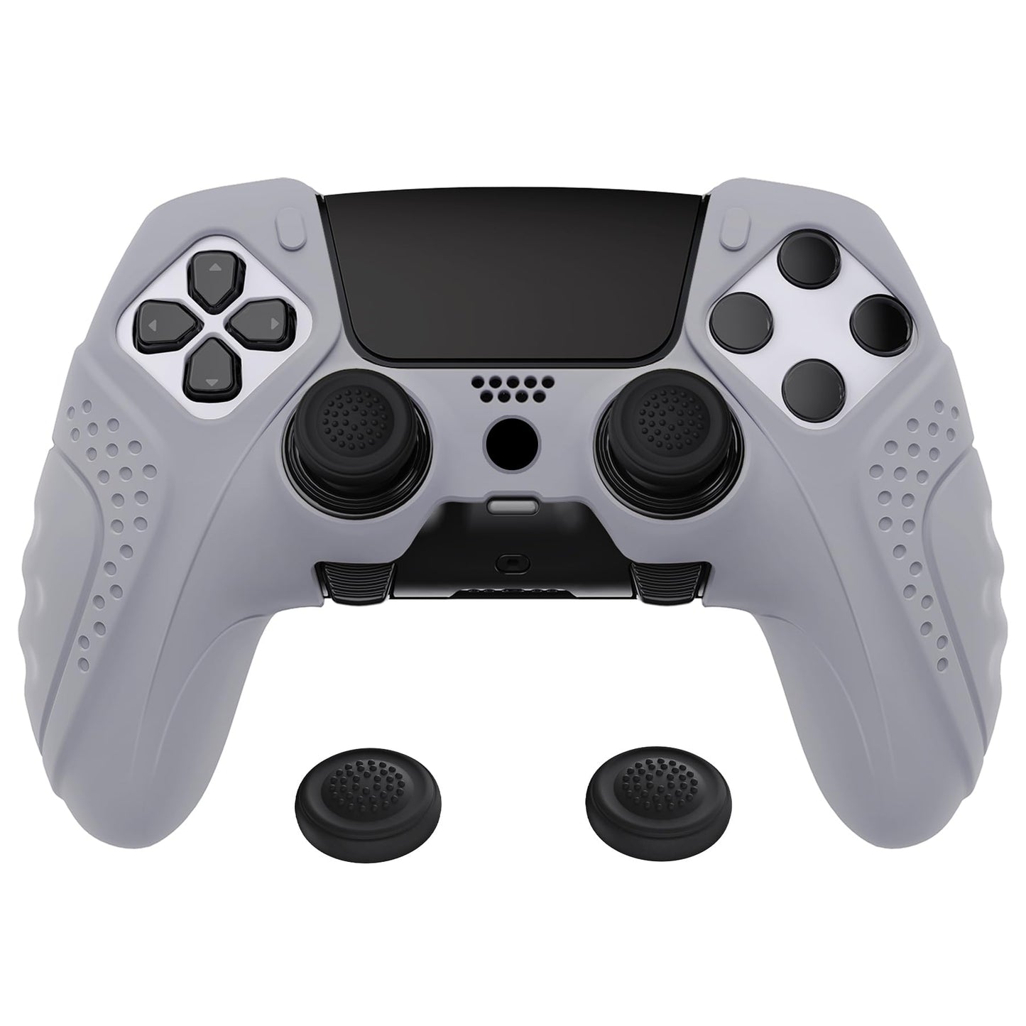 PlayVital Guardian Edition Anti-Slip Ergonomic Silicone Cover Case for ps5 Edge Controller  Soft Rubber Protector Skin for ps5 Edge Wireless Controller with Thumb Grip Caps - Metallic Gray
