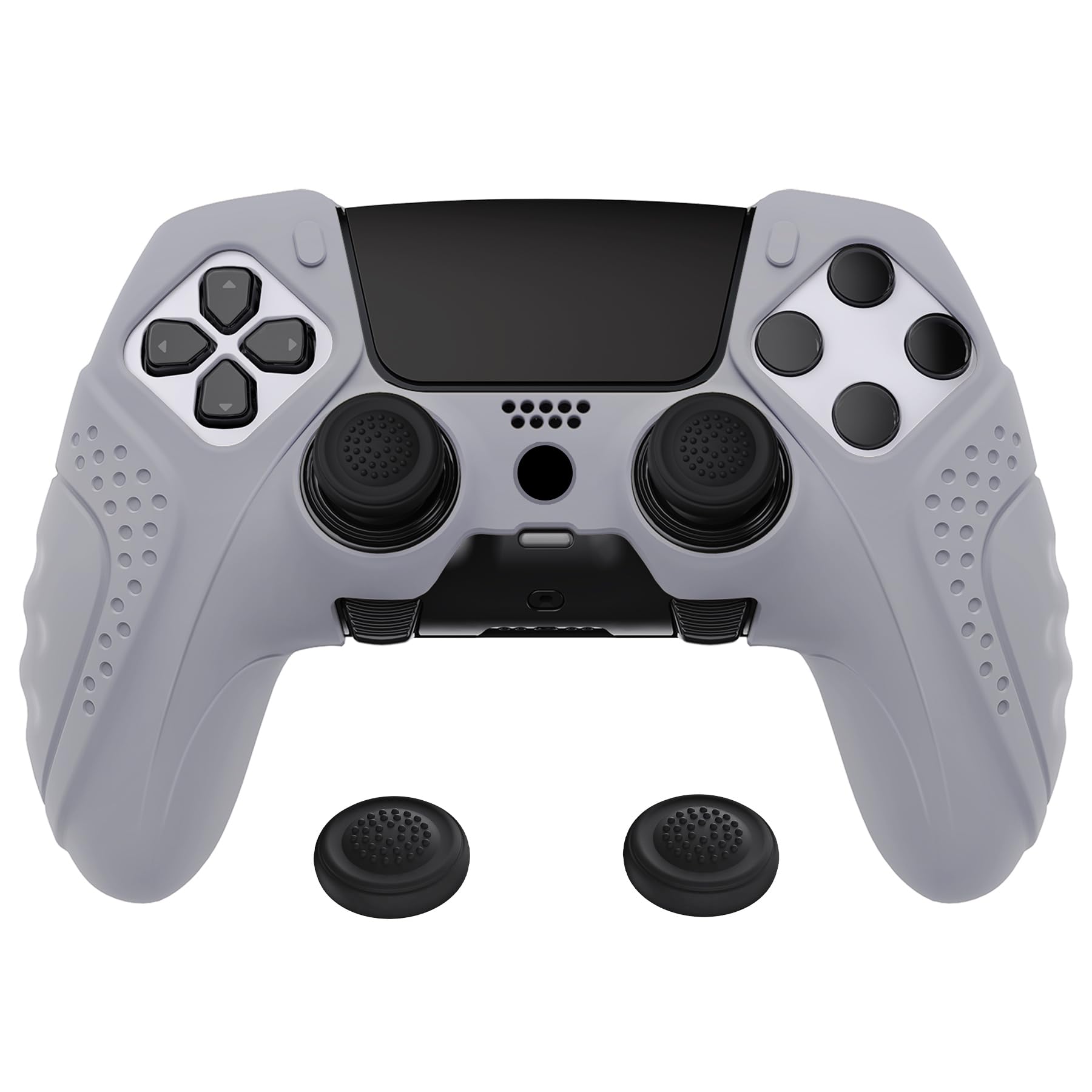 PlayVital Guardian Edition Anti-Slip Ergonomic Silicone Cover Case for ps5 Edge Controller  Soft Rubber Protector Skin for ps5 Edge Wireless Controller with Thumb Grip Caps - Metallic Gray
