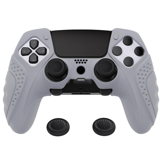 PlayVital Guardian Edition Anti-Slip Ergonomic Silicone Cover Case for ps5 Edge Controller  Soft Rubber Protector Skin for ps5 Edge Wireless Controller with Thumb Grip Caps - Metallic Gray
