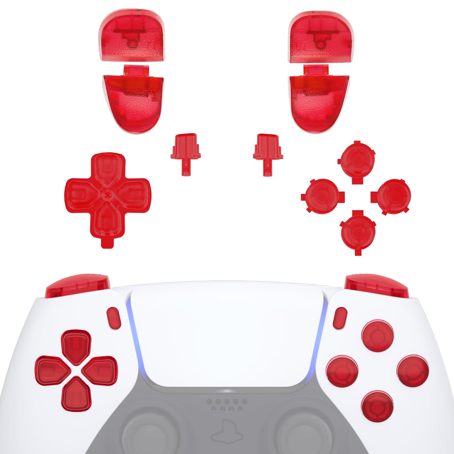 eXtremeRate Replacement D-pad R1 L1 R2 L2 Triggers Share Options Face Buttons  Clear Red Full Set Buttons Compatible with ps5 Controller BDM-030 BDM-040 BDM-050 - Controller NOT Included