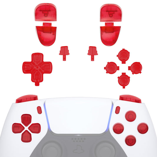 eXtremeRate Replacement D-pad R1 L1 R2 L2 Triggers Share Options Face Buttons  Clear Red Full Set Buttons Compatible with ps5 Controller BDM-030 BDM-040 BDM-050 - Controller NOT Included