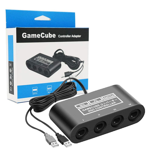 PURBHE Gamecube Controller Adapter for Switch/OLED/PC - 4 Ports, 6 FT Cable, Turbo & Vibration, Black