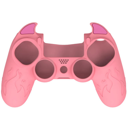 PlayVital PS4 Cute Demon Controller Skin - Pink Silicone Anti-Slip Cover with Thumb Grips, Model BRJP4P003, Compatible with PS4 Slim/Pro
