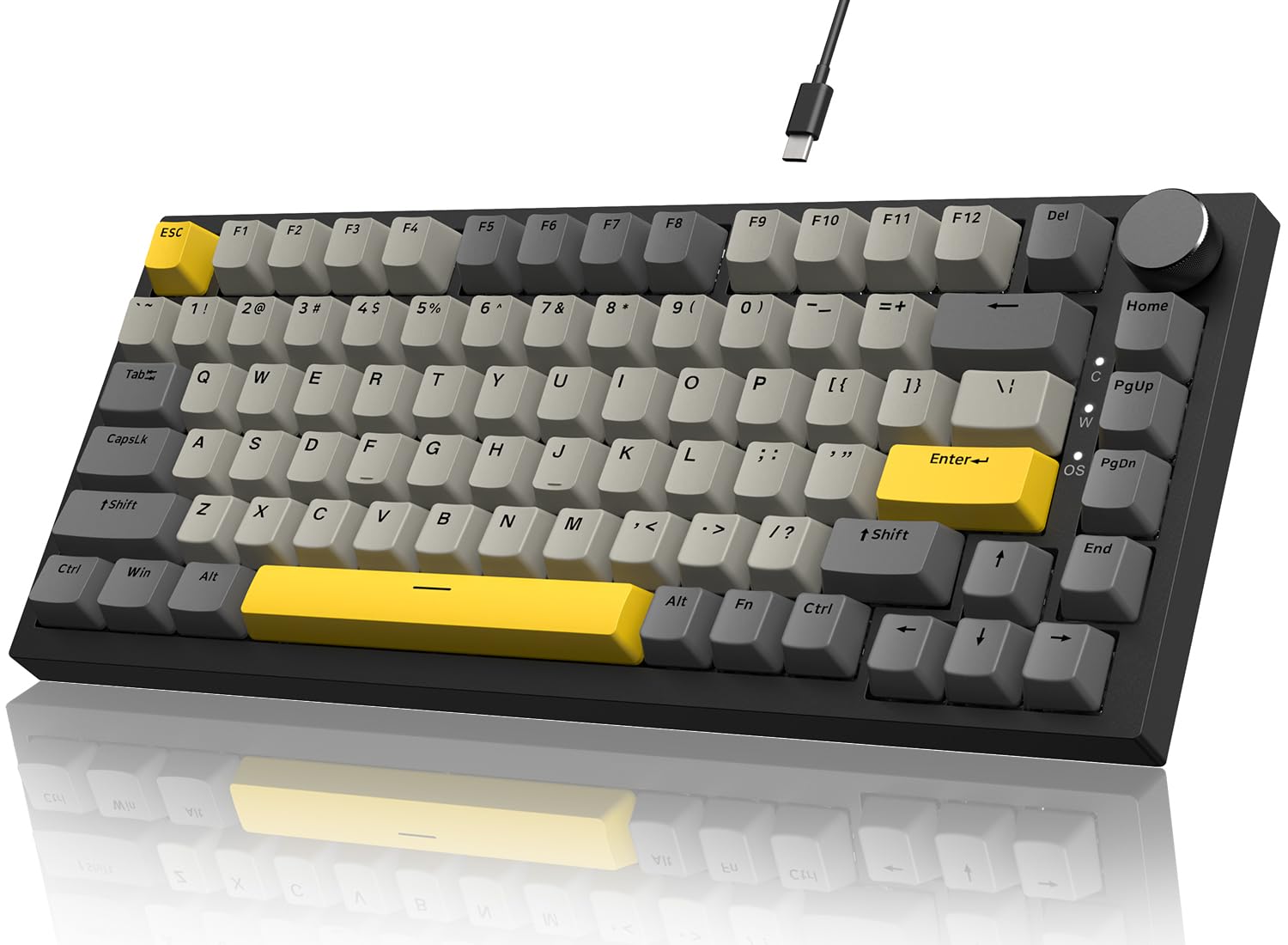 Attack Shark ajazz AK820 75% Wired Mechanical Gaming Keyboard Hot Swappable RGB Custom Keyboard Gasket Mount CNC Knob PBT Keycap Linear Moon Switch NKRO for PC/Win/Mac-Black/Grey