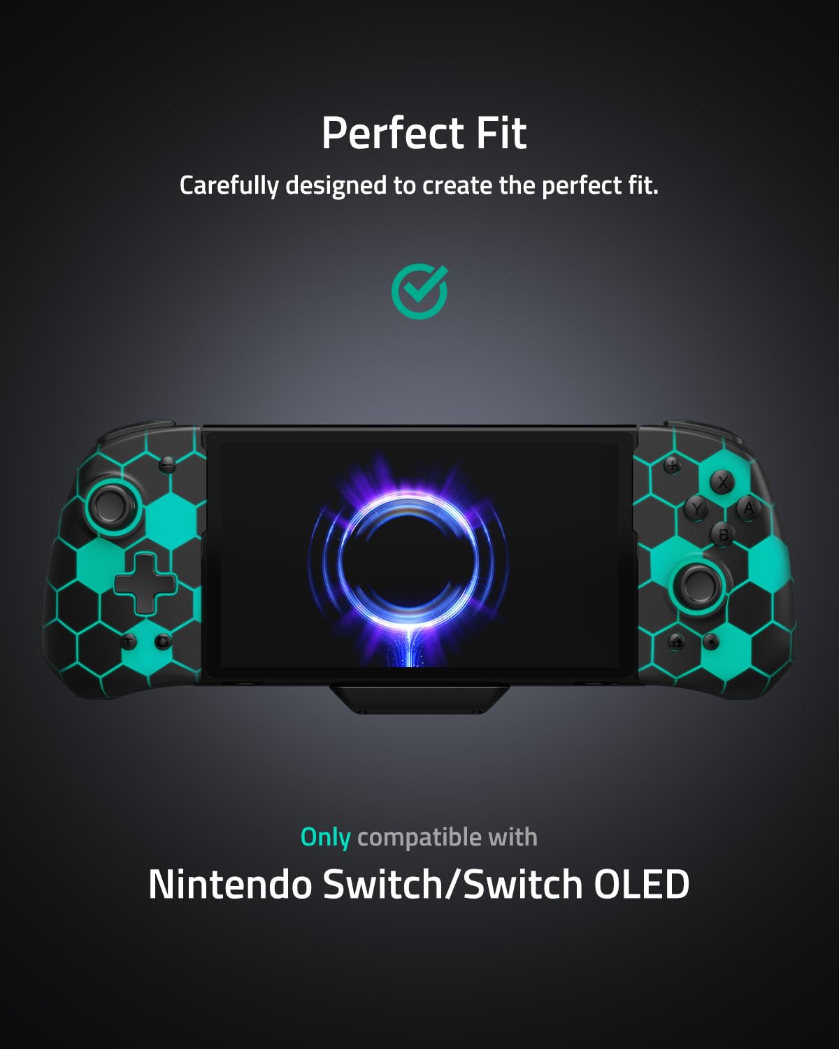 FUNLAB Switch Handheld Controller for Nintendo, Ergonomic Joypad, Customizable with 7 LED Colors, Black-Honeycomb Pattern