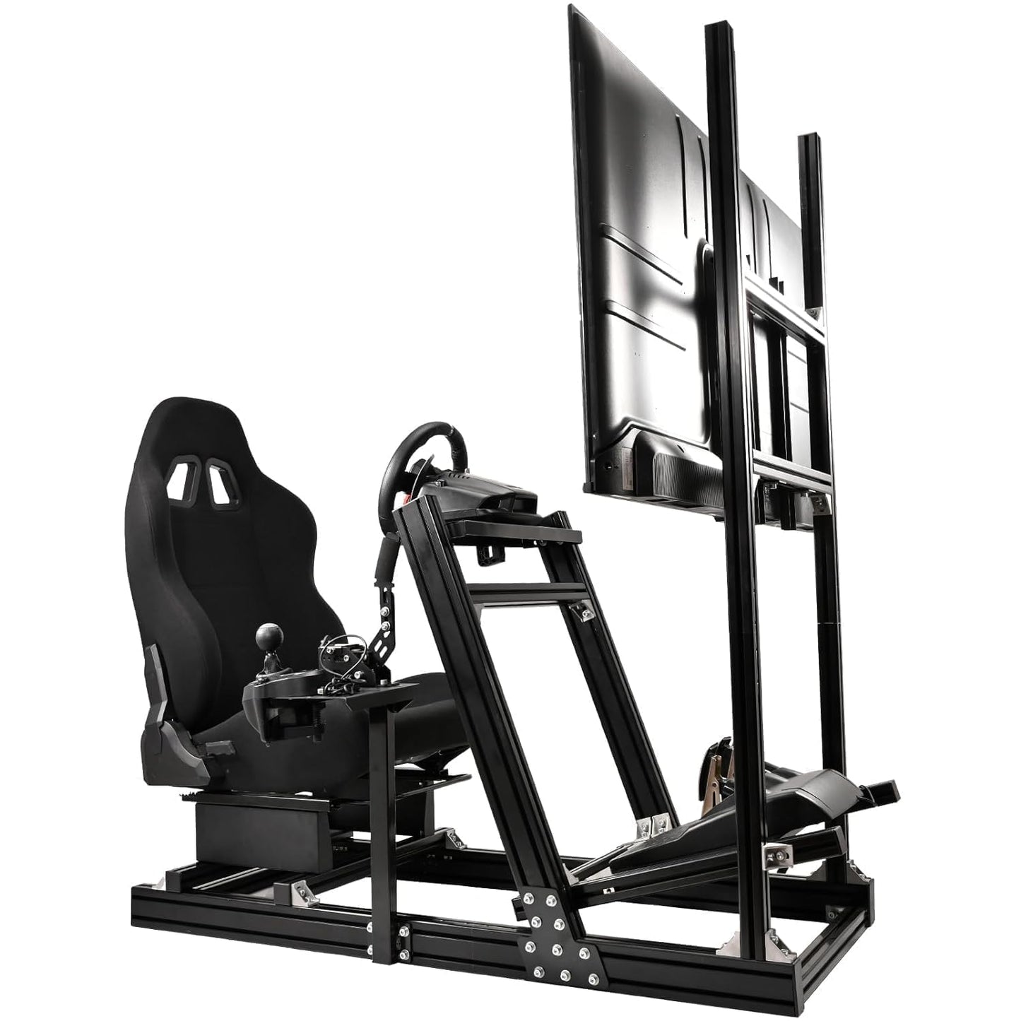 Marada Aluminum Profile Racing Simulator Cockpit With Monitor Stand Fit For Fanatec/Thrustmaster T818/Moza/Logitech G923 G920 GPro Stable Driving Cockpit With Black Seat Not Included Wheel and Pedal