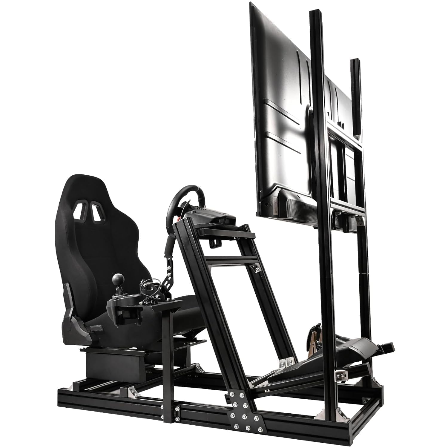 Marada Aluminum Profile Racing Simulator Cockpit With Monitor Stand Fit For Fanatec/Thrustmaster T818/Moza/Logitech G923 G920 GPro Stable Driving Cockpit With Black Seat Not Included Wheel and Pedal
