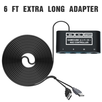 PURBHE Gamecube Controller Adapter for Switch/OLED/PC - 4 Ports, 6 FT Cable, Turbo & Vibration, Black