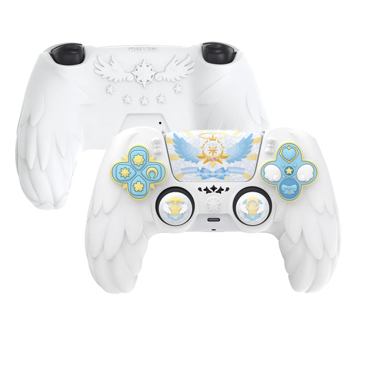 PlayVital Magic Wings Protective Silicone Cover Skin for ps5 Controller - Soft Anti-Slip Grip Protector Case for ps5 Controller with Thumbstick Caps & Stickers  Charging Station Compatible - White