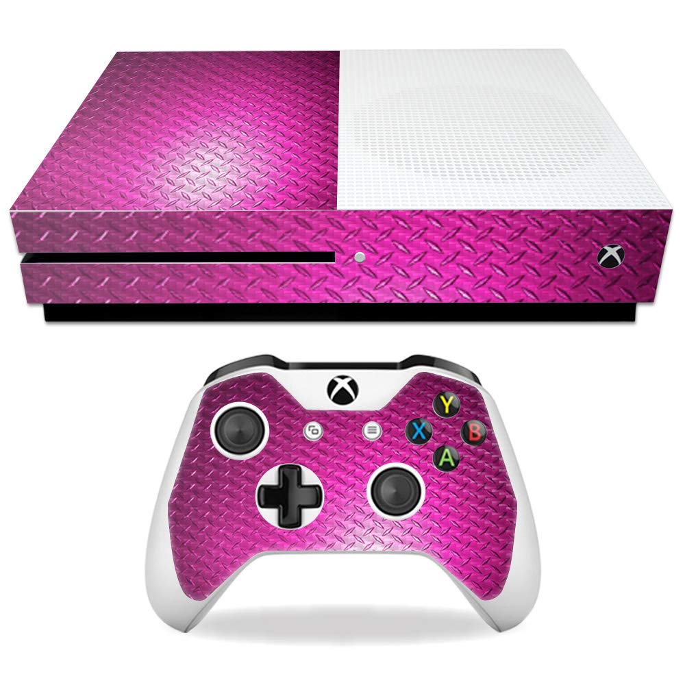 MightySkins Carbon Fiber Skin for Microsoft Xbox One S - Pink Diamond Plate | Protective  Durable Textured Carbon Fiber Finish | Easy to Apply  Remove  and Change Styles | Made in The USA