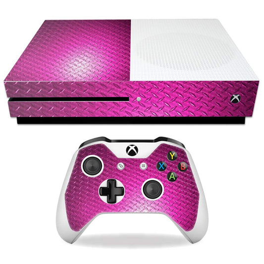 MightySkins Carbon Fiber Skin for Microsoft Xbox One S - Pink Diamond Plate | Protective  Durable Textured Carbon Fiber Finish | Easy to Apply  Remove  and Change Styles | Made in The USA