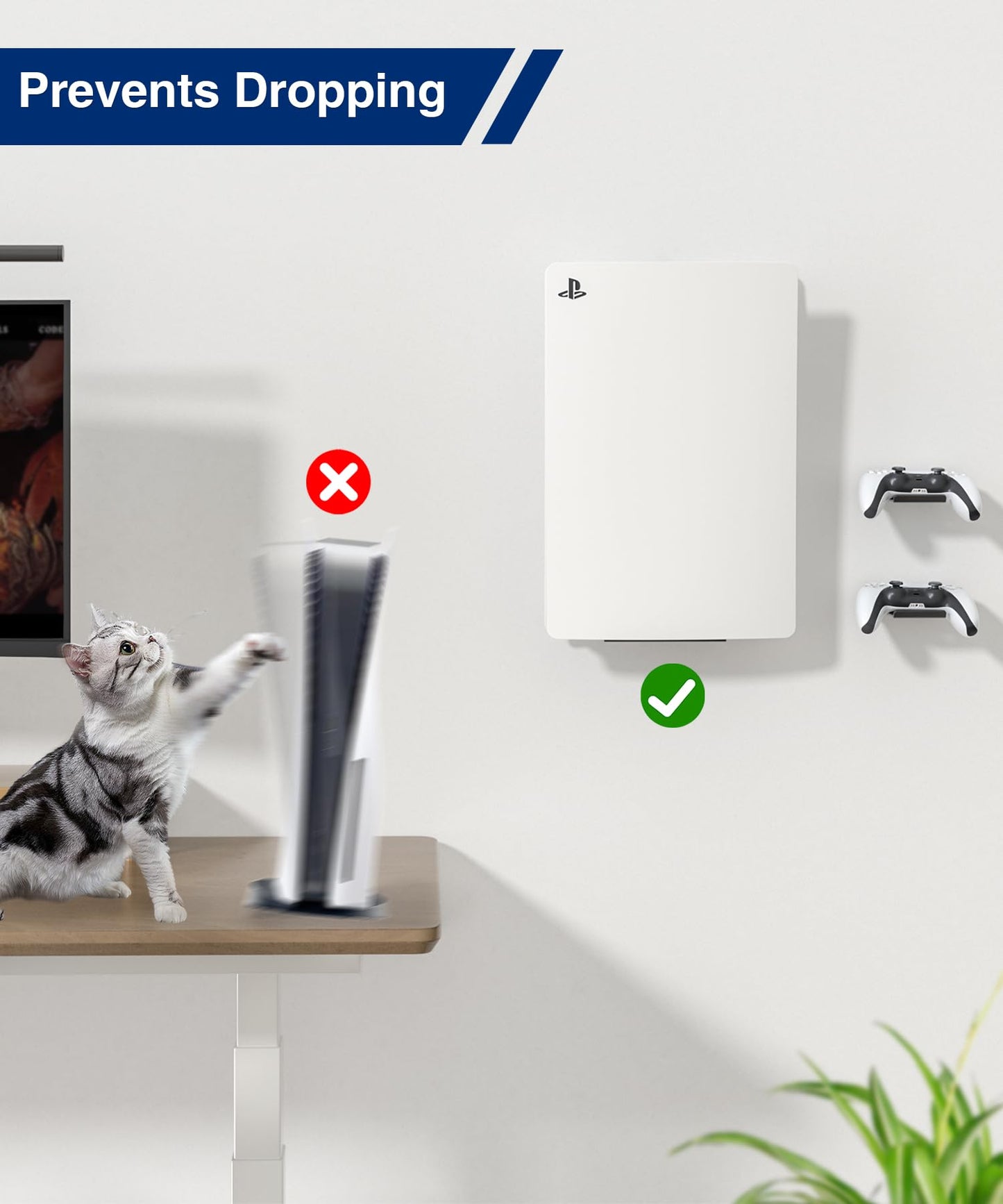 songsoso PS5 Console Holder Wall Mount - Black Gaming Stand for PlayStation 5 Digital Edition, Model JY1001WH, Includes 2 Controller Kits