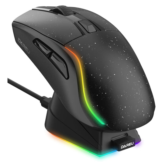 DAREU A950 Wireless Gaming Mouse with RGB Charging Dock 88g Lightweight Programmable Tri-Mode Wireless Mouse Gaming  Up to 12K DPI 1000Hz 120Hrs Playtime with RGB Backlit  Great for PC  Mac