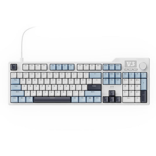AJAZZ AK35I V3 104-Key Full Size Wired Gasket Mount Keyboard with Multimedia Buttons & Knob Control | Five Layer Pad | OEM Profile PBT Keycaps | Blue Backlit Custom Keyboard