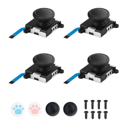JAOYSTII Joycon Joystick Replacement 4 Pack - Black Analog Thumb Sticks for Switch Joy-Con & Lite Controllers with Grips & Screws
