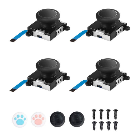 JAOYSTII Joycon Joystick Replacement 4 Pack - Black Analog Thumb Sticks for Switch Joy-Con & Lite Controllers with Grips & Screws