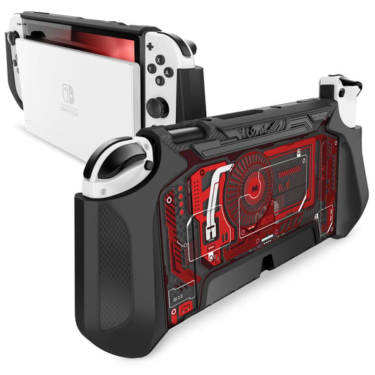 Mumba Dockable Case for Nintendo Switch OLED 2021  [Blade Series] TPU Grip Protective Cover Accessories Compatible with Nintendo Switch OLED 7 Inch and Joy-Con Controller (Red)