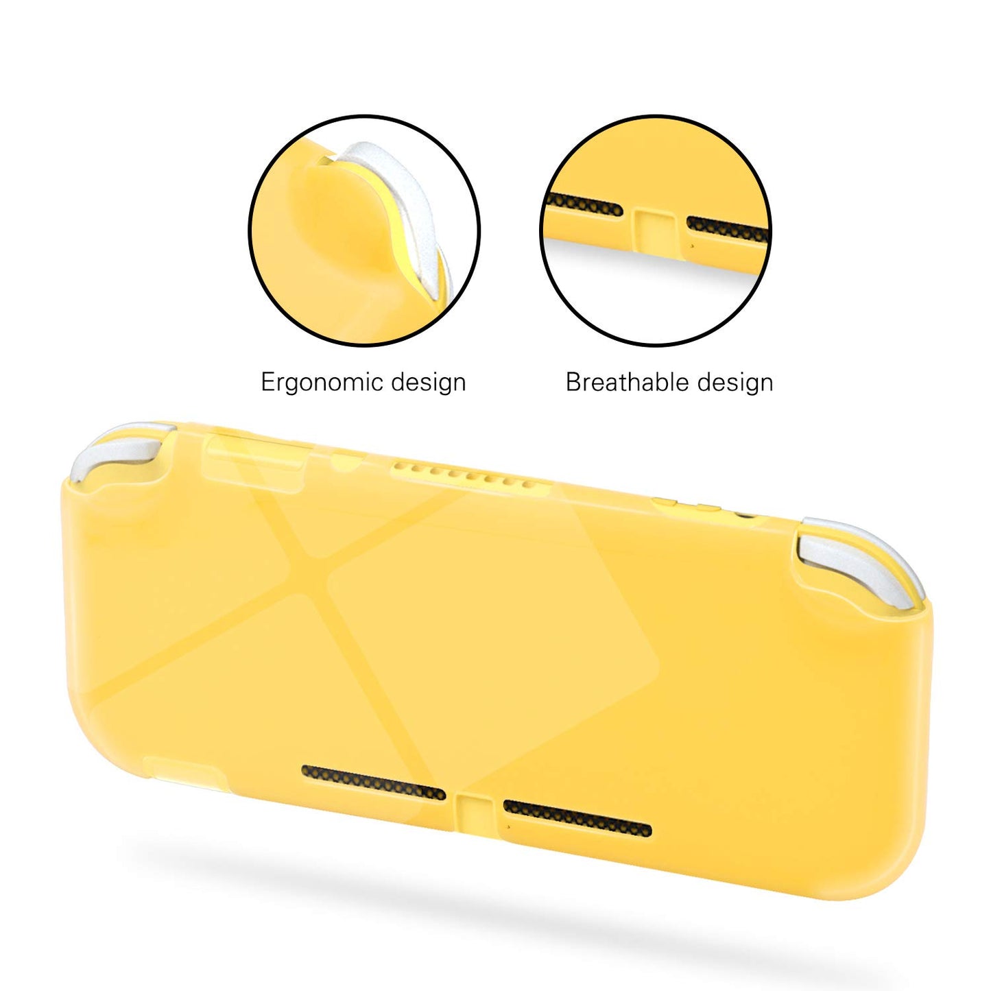 ECHZOVE TPU Case for Switch Lite - Protective Cover with Tempered Glass Screen Protector, Yellow